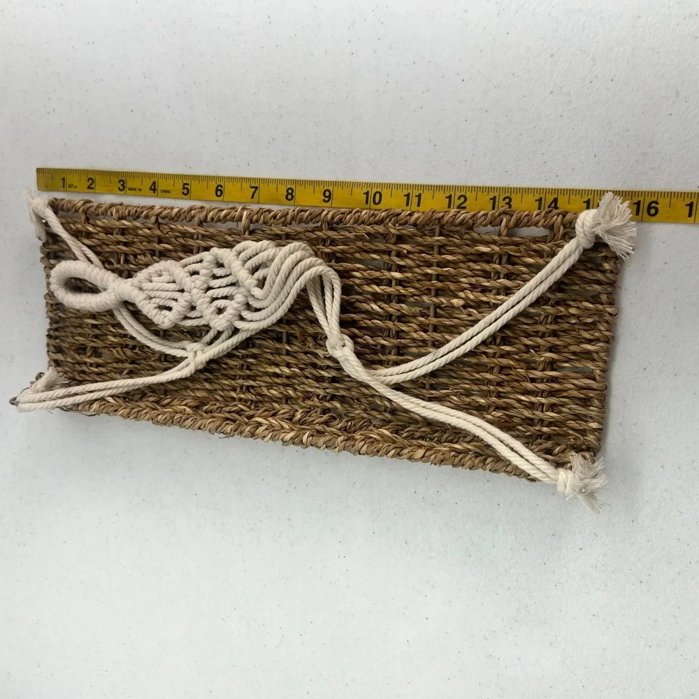 Boho Macrame Hanging Seagrass Shelf Woven Wall Decor Cream Tan 15x6